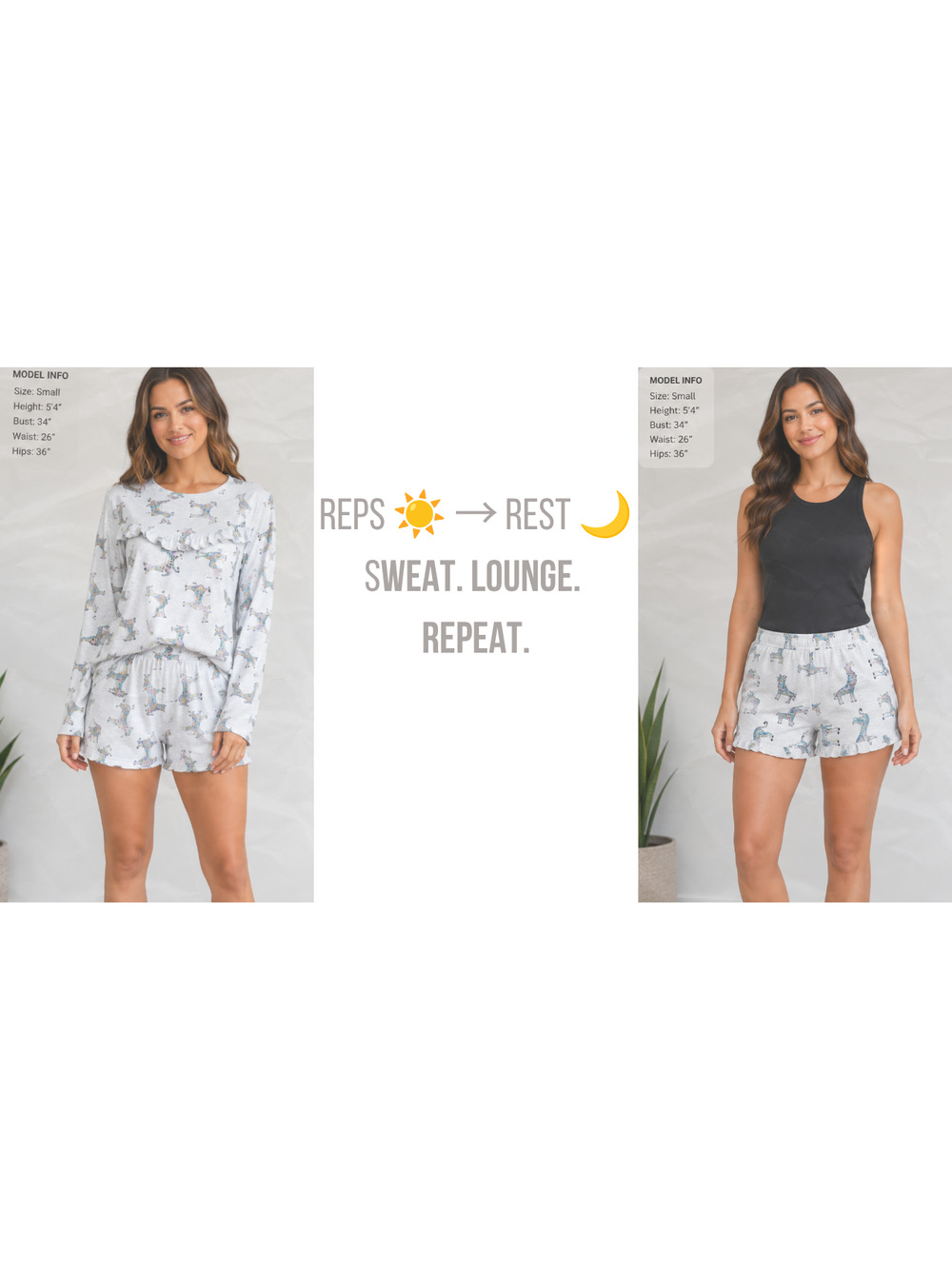 Emerson Road Womens Small PJ Set Animal Print Lounge Bundle Black Tank